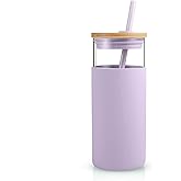Tronco 20 oz Glass Tumbler with Lid and Straw, Iced Coffee Cup and Smoothie Cup with Bamboo Lids & Protective Silicone Sleeve, Dishwasher Safe, BPA-Free, Glass Cup 1 Pack
