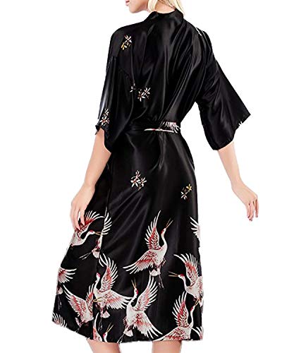 ETAOLINE Womens Satin Kimono Robe Printed Bathrobes Bridal Dressing Gown - Thumbnail 2
