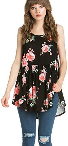 My Space Clothing Women's Baby doll Jersey Tunic Top (Plus size Available) (X-Large, Floral_Black)