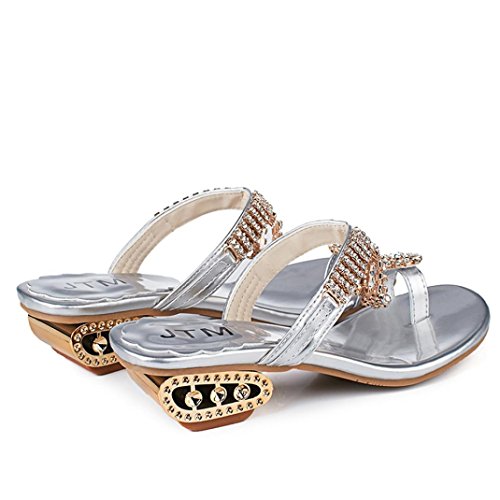 GBSELL Fashion Women Lady Summer Rhinestone Crystal Clogs Mules Sandals Shoes (8, Silver)