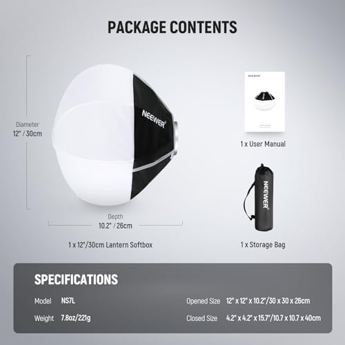 NEEWER 12"/30cm Lantern Softbox for HS60B LED Video Light, Quick Release 360° Omnidirectional Light Diffuser Mini Softbox with Diffuser/Bag for Photo Video Live Stream Portrait Product Shots, NS7L