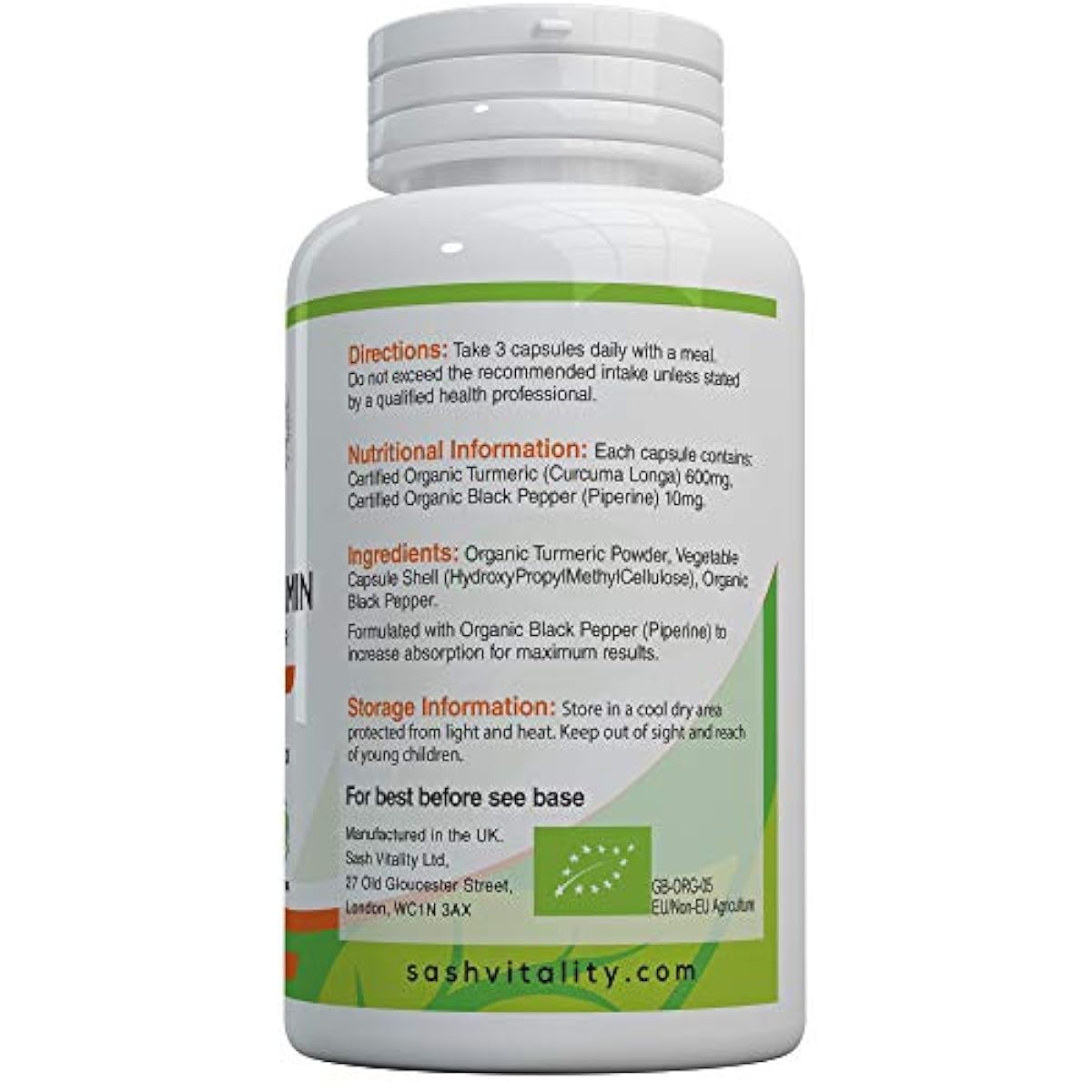 Sash Vitality Organic Turmeric Curcumin 1800mg Per Serving High Strength with Or  eBay