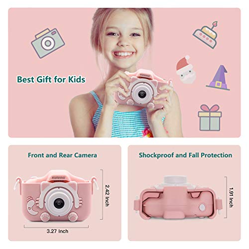 Kids Digital Camera Child Camcorder, Girls Birthday Toy Gifts for 4-13-Year-Old Children, Update Dual Cameras 20.0MP Toddler Video Recorder 1080P IPS 2" Screen with 32G TF Card, Cat Soft Silicone Case - Thumbnail 2