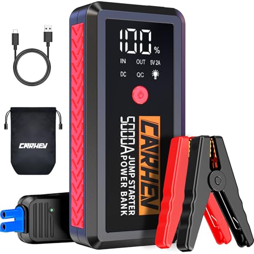 CARHEV 5000A Starthilfe Powerbank für Pkw, Booster Auto Starthilfe, 12V Starter Powerbank (Bis zu 10L Benzin Oder 10L Diesel) Auto Batterie Booster mi