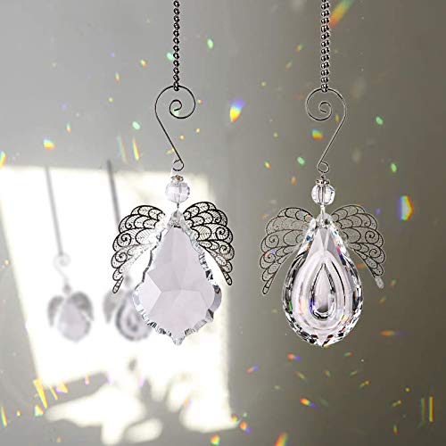 Clear Angel Crystal Prism - Window Prism Rainbow Large Crystal Suncatcher for Windows Outdoor Garden Christmas Hanging Decor Set of 2 (Angel Wings)