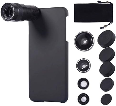 6IN1 Mobile Phone Lens Kit,[9X Telephoto Telescope] [0.67x Wide Angle] [0.4X Super Wide Angle ] [180° Fisheye] [10X Macro] Camera Lens with Case Cover For iPhone 6/6S Plus (Black)