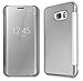 Galaxy S7 Edge Case, Acessorz Fashion Luxury Glossy Mirror Clear View Smart Date/Time Premium [Hyperbolic Mirror] PC Wallet Flip Case Cover for Samsung Galaxy S7 Edge (Silver)