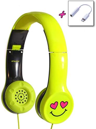 Cute Kawaii Emoji Headphones- Neon Yellow Happy, Smile Face, Smiley | Tech Gift for Boys, Girls, Kids
