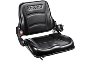 VEVOR Universal Forklift Seat - Fold Down Tractor Seat with Adjustable Angle Back, Micro Switch and Retractable Seatbelt, 6.3