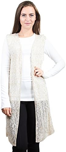 Knit Minded Women's Sleeveless Pointelle Cardigan Duster, Sand, XL