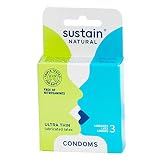 Sustain Natural Latex Condoms - Ultra Thin - FDA Cleared - Nitrosamine Free - Non GMO - Fair Trade - 3 Count
