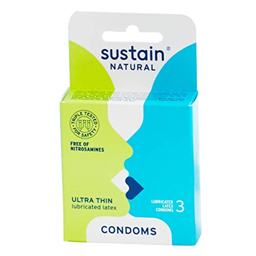 Sustain Natural Latex Condoms - Ultra Thin - FDA Cleared - Nitrosamine Free - Non GMO - Fair Trade - 3 Count
