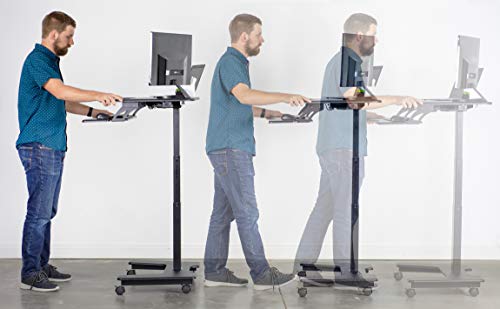 image for VIVO Black Electric Mobile Height Adjustable 36 inch Dual Platform Sta