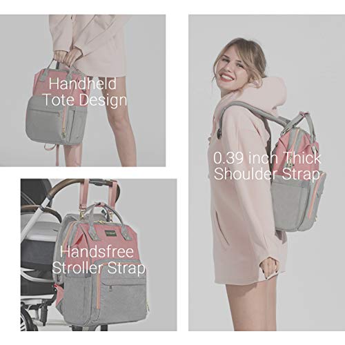 COSYLAND Diaper Bag Backpack, Mom Travel Backpack Nappy Bags Large Capacity Maternity Bag with USB Charge Port Stroller Strap Wide Shoulder Strap Insulated Pockets Pink