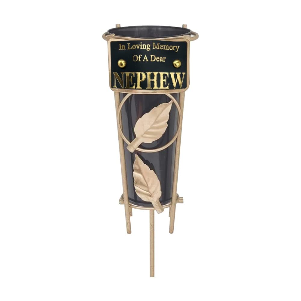 Grave Vases with Spike Grave Ornaments - Memorial Plaques/Black Vases Flower Holders with Personalised Quotes; Metal Spikes Grave Decorations in Loving Memory of your Loved Ones (Nephew)