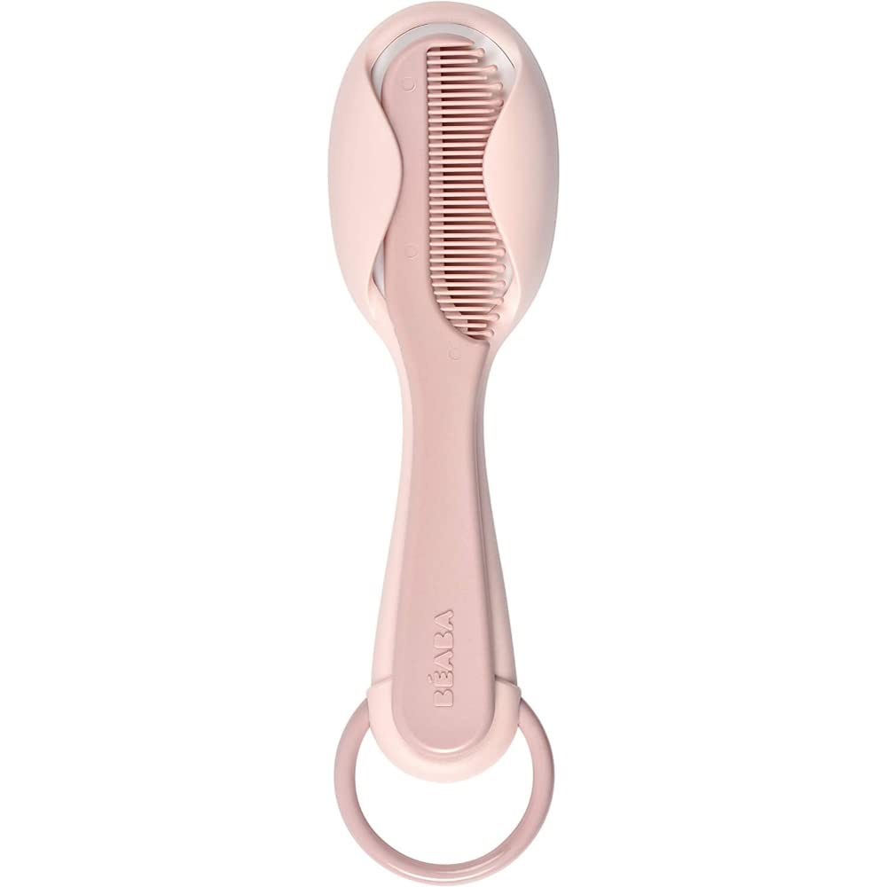 BEABA Comb + Hairbrush set for Babies and Children - Integrated comb storage system on the back of the brush - Pink