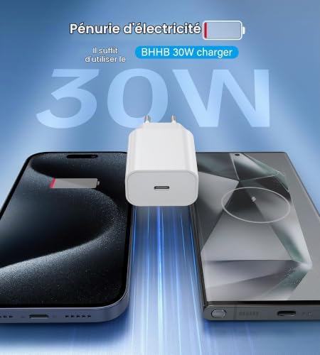 30W Chargeur i-Phone, Chargeur USB C, PD 3.0 Chargeur Rapide, Adaptateur USB-C Alimentation Compatible avec i-Phone 16/15/14/13/12 Plus Pro Max Mini, iPad, Samsung Galaxy S24/S23/22