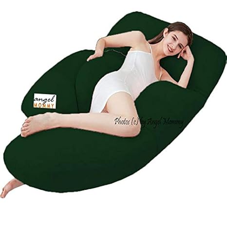 Angel Mommy Premium Full Body Pregnancy Pillow G-Shaped Maternity Pillow with Cotton Zippered Cover (Dark Green)