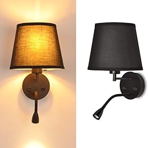 BarcelonaLED LED-wandlamp, E27, met Flexo, draaibaar, flexibel, 3 W, lampenkap van textiel, schakelaar voor slaapkamer…