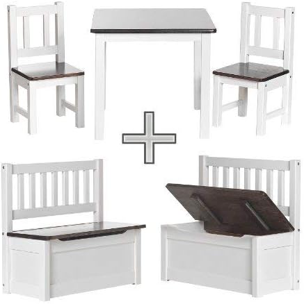 BABYDAY ® Children’s seating area | 1 table, 2 chairs, 1 chest bench | Nordic pine children’s bedroom furniture | complete children’s furniture set incl. bench seat with storage space | BW