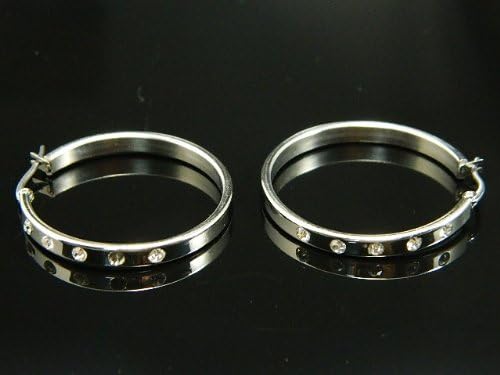 Silver Stainless Steel Hoops with Crystal
