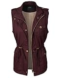 LE3NO Womens Faux Fur Anorak Military Vest with Pockets,L3nwv3010_burgundy,Small