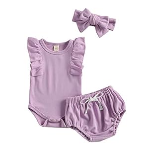 LUCSUN 3 Stks Pasgeboren Baby Meisje Outfit Set Effen Kleur Kant Mouwloos Romper Top + Shorts + Boog Zomer Kleding Set