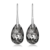 LadyColour Valentines Day Gifts Gold Plated Teardrop Drop&Dangle Pierced Earrings Made with Black Swarovski Crystals,Birthday Gifts Anniversary Gifts Mothers Day Gifts Christmas gifts for Women