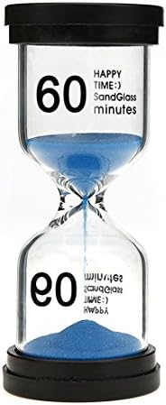 Hourglass, AblueA Sand Timer 60 Minutes Timing Device Sandy Clock Desk Display for Office Home Kitchen (Black Lids and Blue Sand)