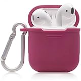 Domatti Protective Silicone Skin Cover Case for Apple Airpods Charging Dock Box – Soft Slim Fit Shockproof Non-Slip Grip Wrap with Keychain Tether Leash for Wireless Bluetooth Earphones (Red)