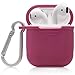Domatti Protective Silicone Skin Cover Case for Apple Airpods Charging Dock Box – Soft Slim Fit Shockproof Non-Slip Grip Wrap with Keychain Tether Leash for Wireless Bluetooth Earphones (Red)