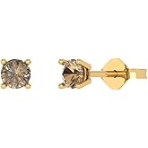 14K Yellow Gold Simulated Champagne Diamond Stud Earrings with Push Back - Hypoallergenic, 0.5 cttw - Minimalist Women's Fine Jewelry