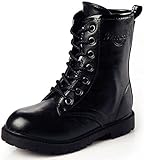 DADAWEN Boy's Girl's Waterproof Outdoor Combat Lace-Up Side Zipper Mid Calf Boots