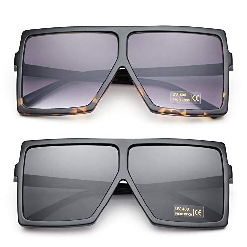 GRFISIA Square Oversized Sunglasses for Women Men Flat Top Fashion Shades (2 PCS-Black- leopard, 2.56)