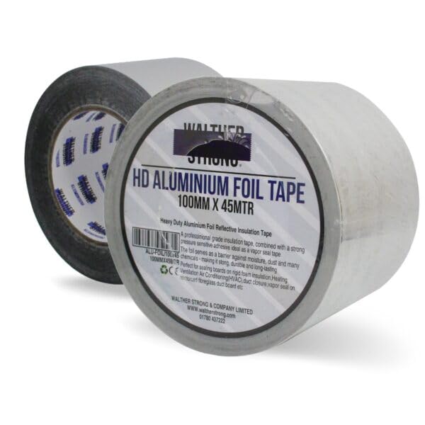 Walther Strong 50mm x 45m Aluminium Foil Tape Insulation Tape For Insulating And Sealing Duct. Easy Tear and Peel Aluminium Tape Heat Resistant Tape. Moisture and Chemical Resistant Tape