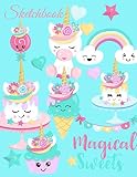Sketchbook: A Cute Magical Aqua Kawaii Japanese Sweets Theme Large 8.5