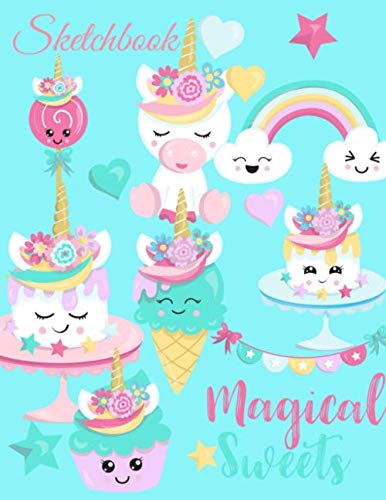 Sketchbook: A Cute Magical Aqua Kawaii Japanese Sweets Theme Large 8.5