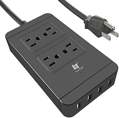 ILETOP Surge Protector Power Strip with USB Ports Smart Current,4-Outlet, 6ft Extension Cord Charging Station-Black