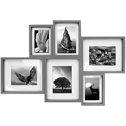 Jerry & Maggie - Photo Frame 20x30 Grey Picture Frame Multi Selfie Gallery Collage Wall Hanging 6 Open Photo Sockets Injection Plastic - Wall Mounting Design