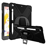 iPad 10.2 2019 Case, iPad 7th Generation Case, [Apple Pencil Holder] [Hand Strap] 360 Degree Rotating Kickstand Full-Body Impact Protective Case for Apple iPad 7th Generation 10.2 Inch 2019 (Black)