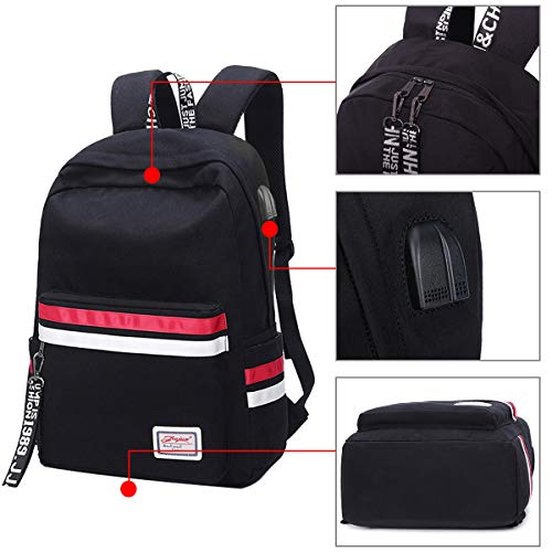 El-fmly Cute Backpack Bookbag Lightweight Daypack with USB Charging Port Headphone for Girl Boy Teen Grey Bag