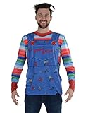Faux Real Men's Halloween 3D Photo-Realistic Long Sleeve T-Shirt, Chucky, X-Large