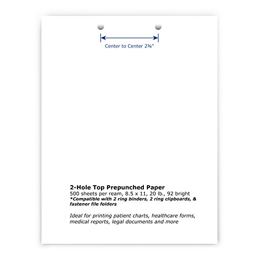 PrintWorks Professional Pre Punched Paper, 2 Hole Punch Top For 2 Ring Binders & 2 Ring Clipboards & Fastener File Folders, 8.5 x 11, 20 lb., 500 Sheets, White (04110)