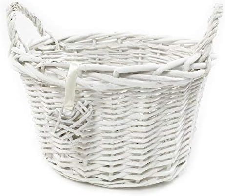 topfurnishing Oval Deep White French Shabby Chic Wicker Kids Children's Easter Egg Hunt Storage Basket[Oval Deep,White,X Large (O) 44x35x28cm]