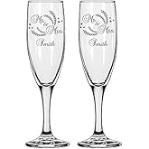 GIFTS INFINITY® Engraved Wedding Champagne Flutes Set of 2 Personalized Toasting Glasses (Mr & Mrs) - Valentine's Day Gift