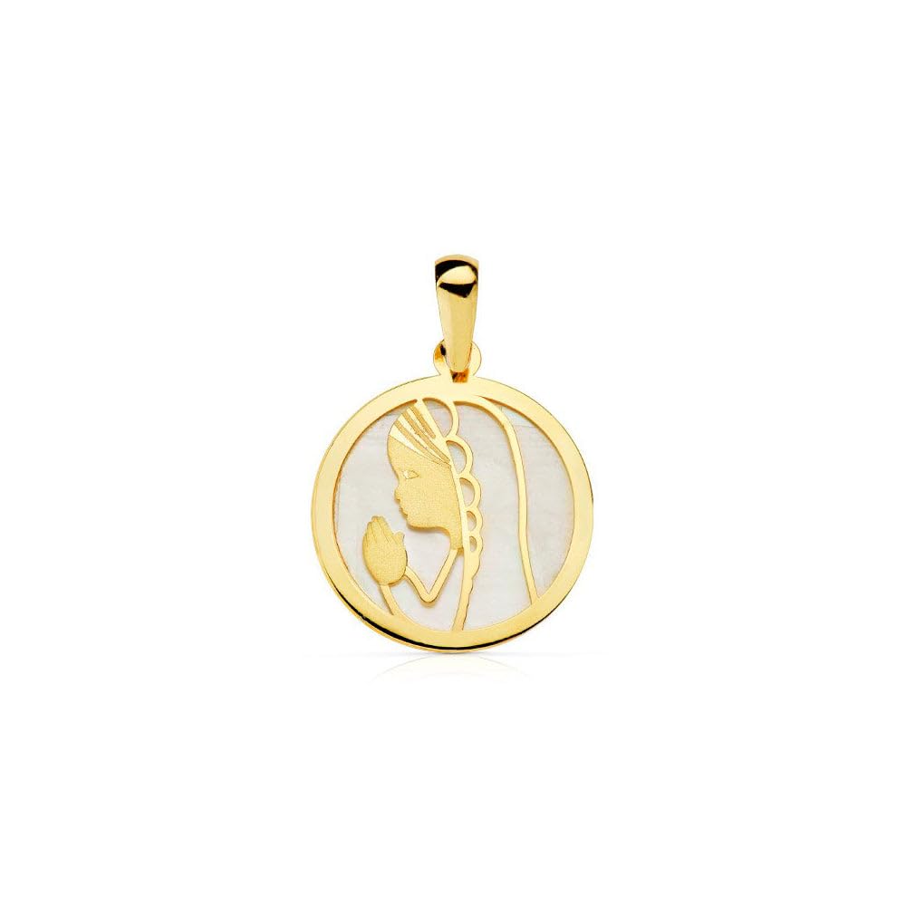 Monde Petit 18ct Yellow Gold round virgin girl Nacre Pendant