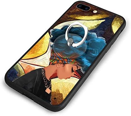 Afro Black Woman with Blue Hair Skidproof Watercolor iPhone 7/8 Plus Case Cover with 360 Rotating Ring Grip/Stand Holder/Kickstand for iPhone 7/8 Plus iPhone 6/6S Plus