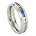 Rainbow Super Full String Clear & Rainbow Ring - Gay & Lesbian Pride Stainless Steel Ring (Great as Gay Gift or Wedding Marriage or Engagement band w/ CZ Stones). GLBT / LGBT Pride Jewelry (6)