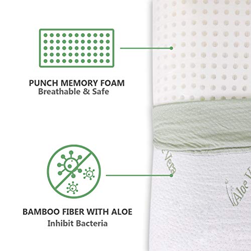 HOMFY Orthopädisches Kissen für Nacken Schutz Kopfkissen aus reiner Memory Foam (Antiallergiker) Schlafkissen aus luftdurchlässiger Bambusfaser mit Aloe-Vera-Bezug 73x40x15cm weiß