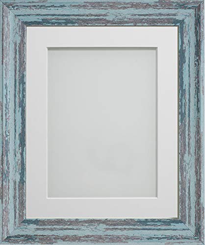 Frame Company Lynton Rustic Blue Photo Frame with White Mount, 8x6 for 5x3 inch, fitted with perspex — image 1